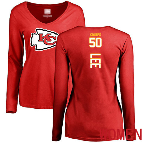 Women Kansas City Chiefs #50 Lee Darron Red Backer Slim Fit Long Sleeve NFL T Shirt->nfl t-shirts->Sports Accessory